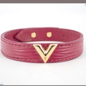 Louis Vuitton Pink Epi Leather Gold V Logo Bracelet